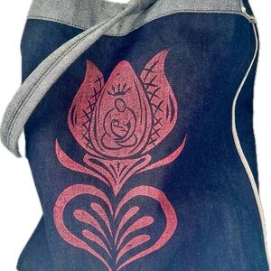 Handmade Raw Selvedge Denim Tote Bag with Block Print